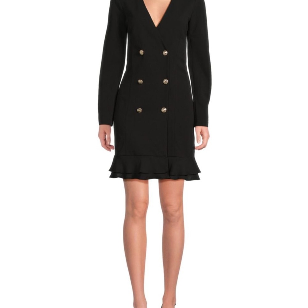 Karl Lagerfeld Black Ruffled Long Sleeve Dress